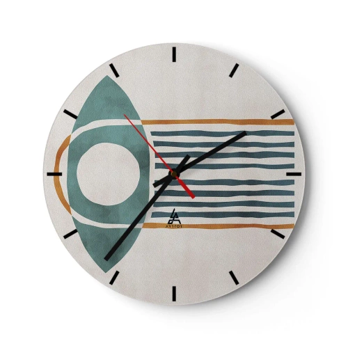 Wandklok - Klok - Geometrisch etnisch motief met lijnen en cirkels - 30x30cm - Tekens en rituelen - Moderne wanddecoratie voor woonkamer, keuken en slaapkamer ARTTOR