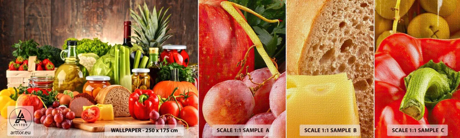 Fotobehang Monster Premium Canvas - Gerookt, gebakken en gemarineerd - Gastronomie, Groenten, Fruit - 100x30 cm