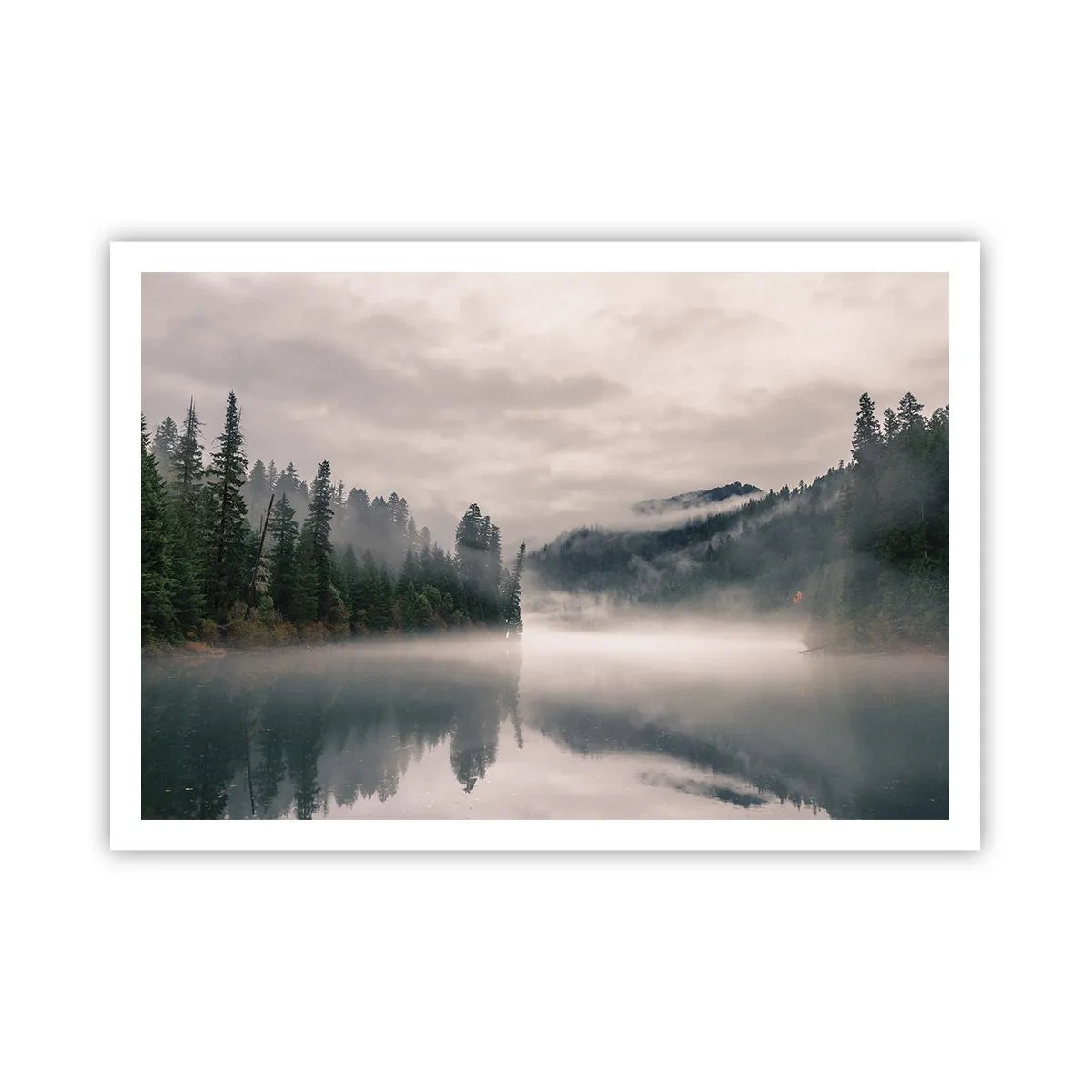 Poster - In reflectie, in de mist - 100x70 cm