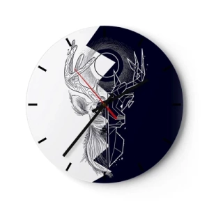 Wandklok - Klok - Geometrisch hertenmotief op een achtergrond van contrasterende kleuren - 30x30cm - De strijd en de eenheid van tegenstellingen - Moderne wanddecoratie voor woonkamer, keuken en slaapkamer ARTTOR