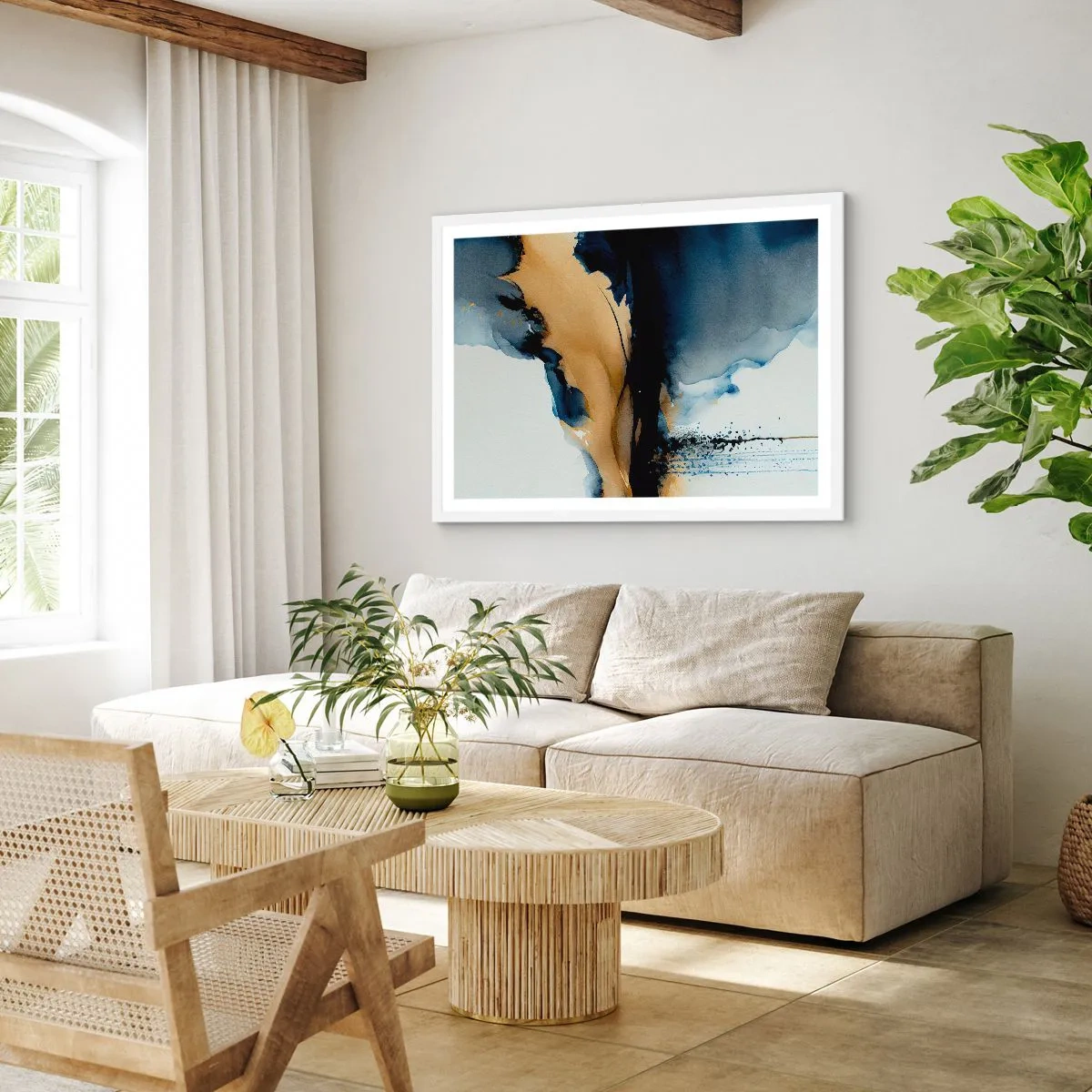 Poster in een witte lijst - Achter het gordijn - 91x61 cm