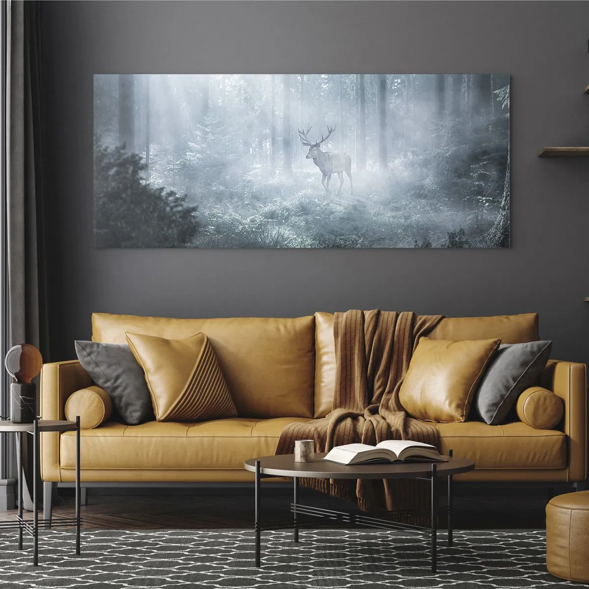 Schilderen op glas - Ochtendbezoek aan het landgoed - 120x50 cm