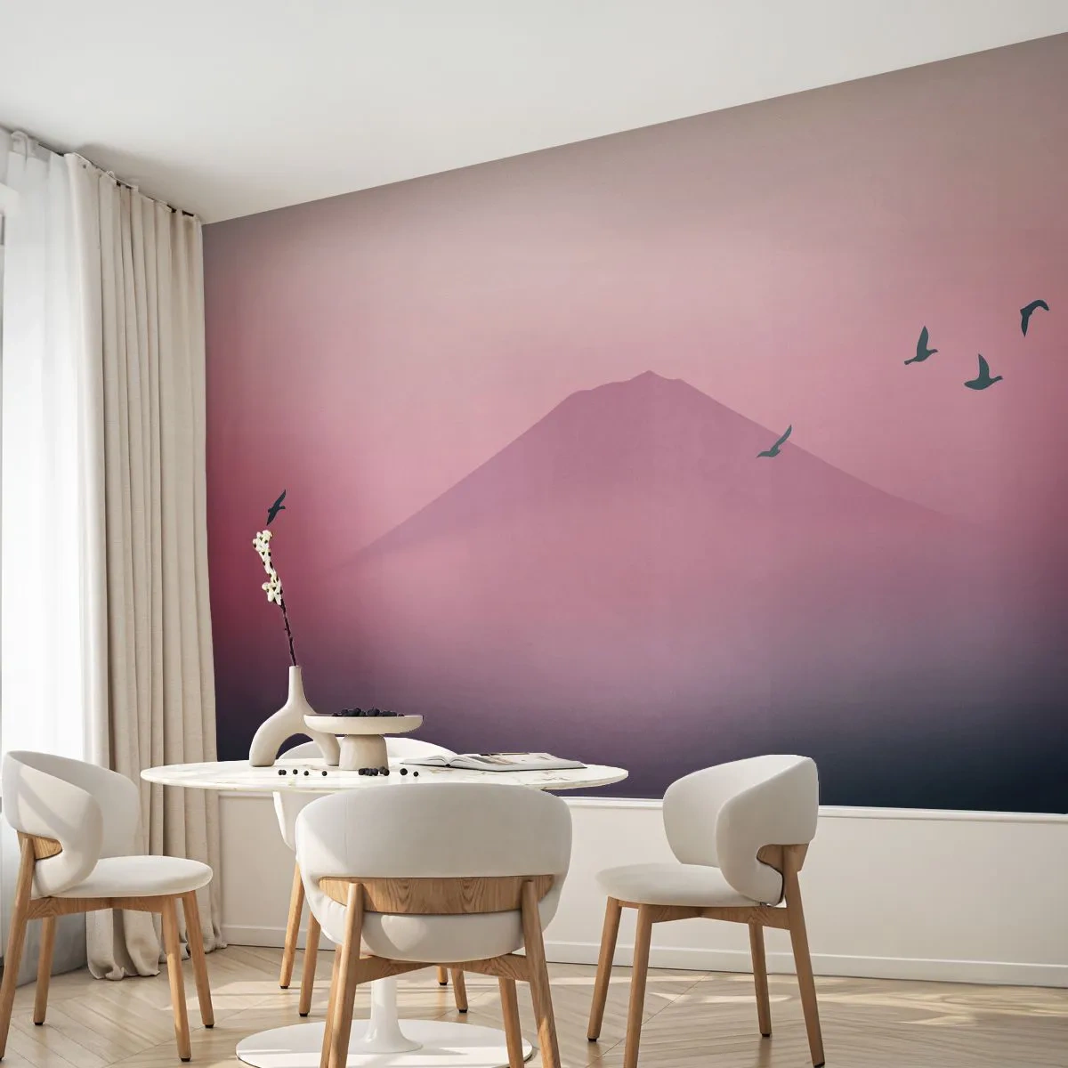Fotobehang Premium Sand - Wandelaars boven de wolken - Abstractie, Landschap, Top van de berg - 100x70 cm
