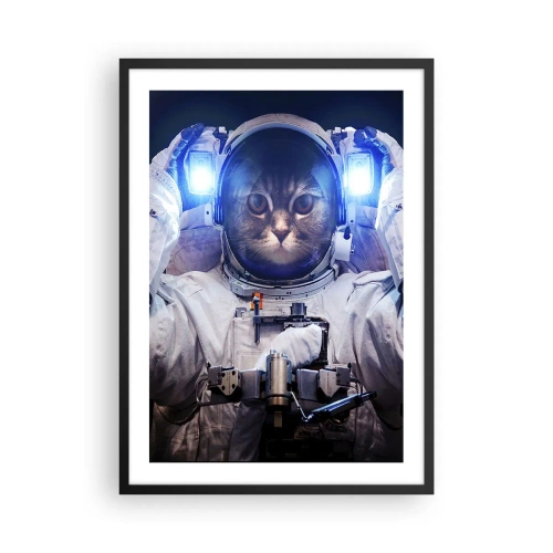 Poster in een zwarte lijst - Astronautenkat in volledig ruimtepak - 50x70cm - Houston, je hebt een probleem - Moderne wanddecoratie voor woonkamer en slaapkamer ARTTOR