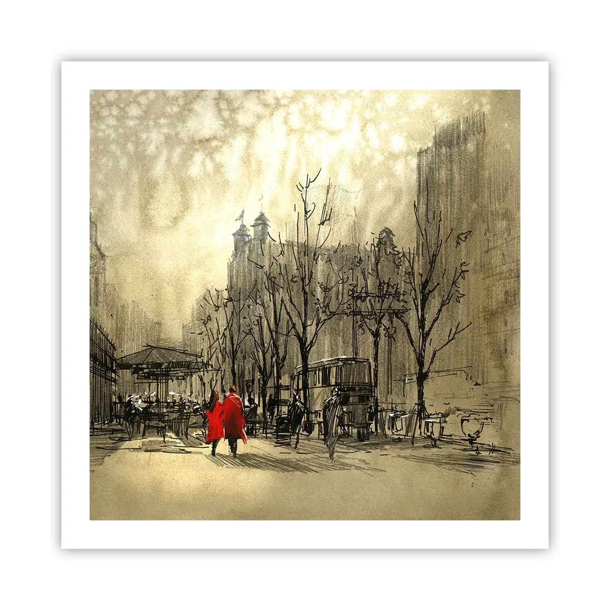 Poster - Een date in de Londense mist - 60x60 cm