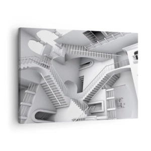 Schilderen op canvas - Een abstracte compositie van trappen in een surrealistische ruimtelijke indeling - 70x50cm - De paradoxen van de ruimte - Moderne wanddecoratie voor woonkamer en slaapkamer ARTTOR