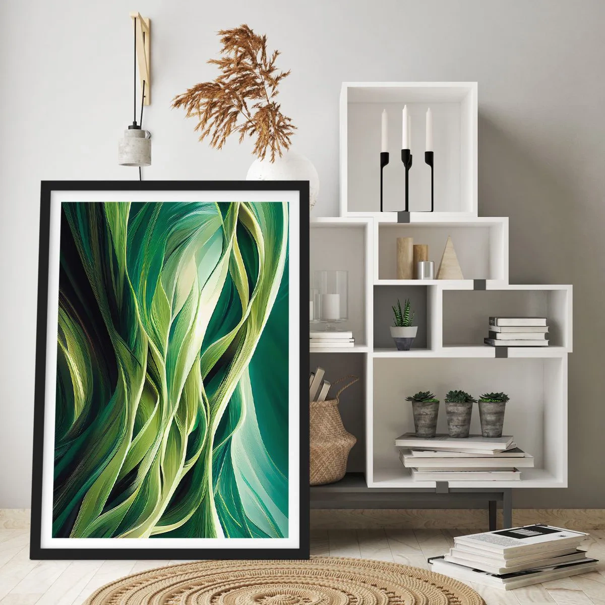 Poster in een zwarte lijst - Abstract groen spel - 40x50 cm
