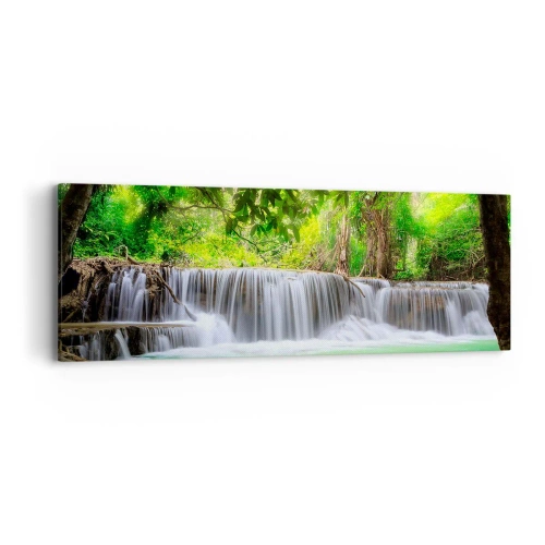 Schilderen op canvas - Een waterval in het groen - 90x30 cm