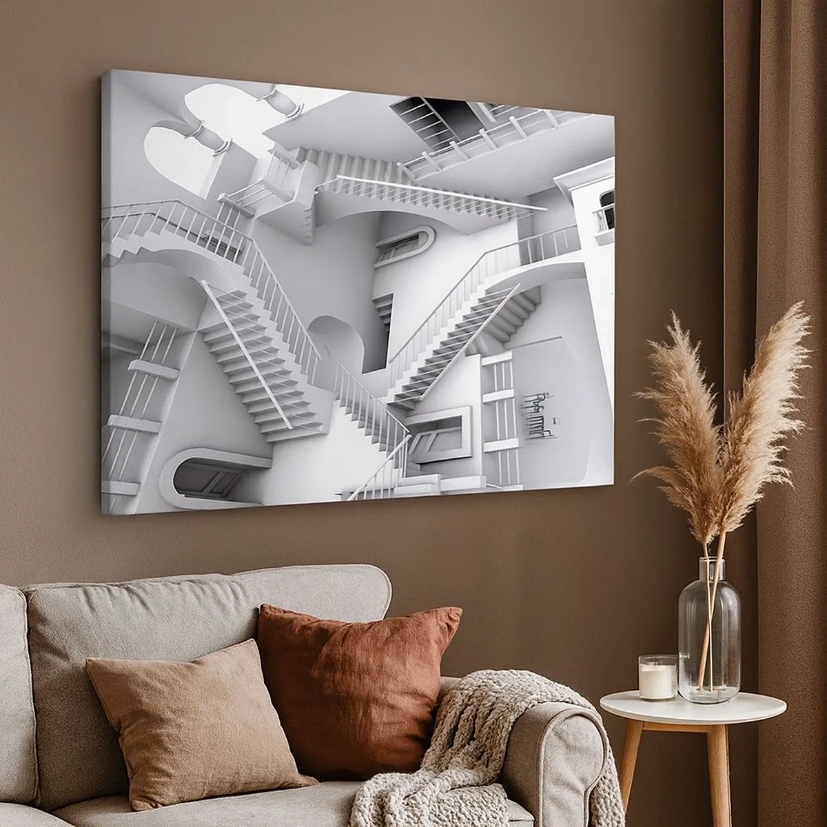 Schilderen op canvas - Een abstracte compositie van trappen in een surrealistische ruimtelijke indeling - 70x50cm - De paradoxen van de ruimte - Moderne wanddecoratie voor woonkamer en slaapkamer ARTTOR