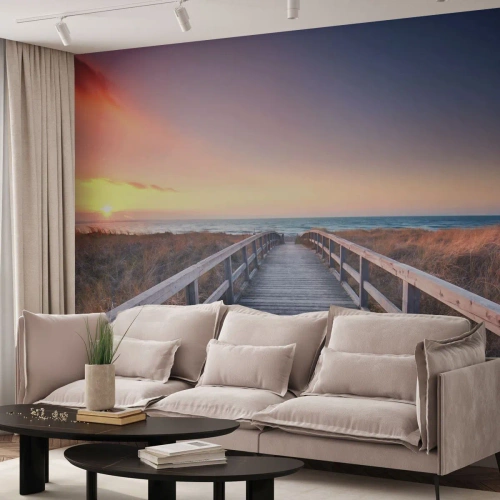 Zelfklevend Fotobehang Deluxe Sticker - Baltische avond aurora - Landschap, Zee, Duin - 100x70 cm