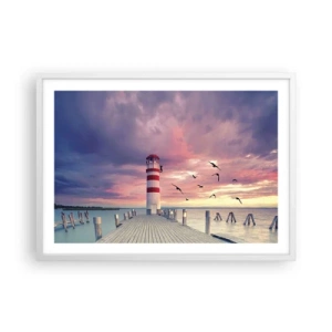 Poster in een witte lijst - Het is tijd naar de haven te gaan - 70x50 cm