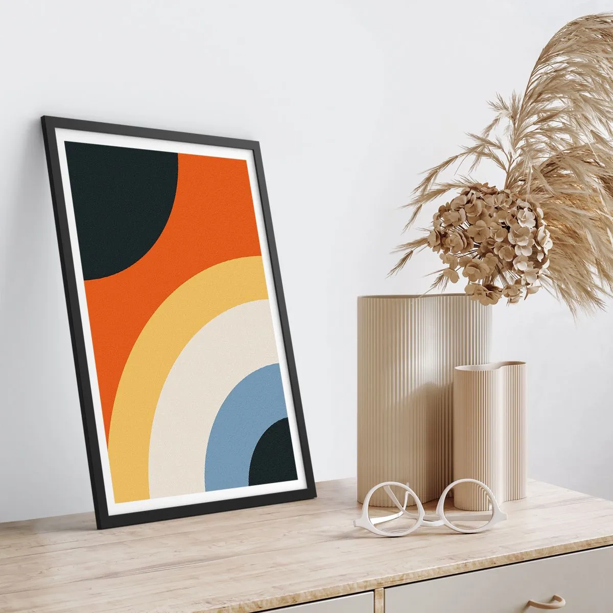 Poster in een zwarte lijst - Abstracte kleurrijke bogen en cirkels - 50x70cm - Naar mezelf toe - Moderne wanddecoratie voor woonkamer en slaapkamer ARTTOR