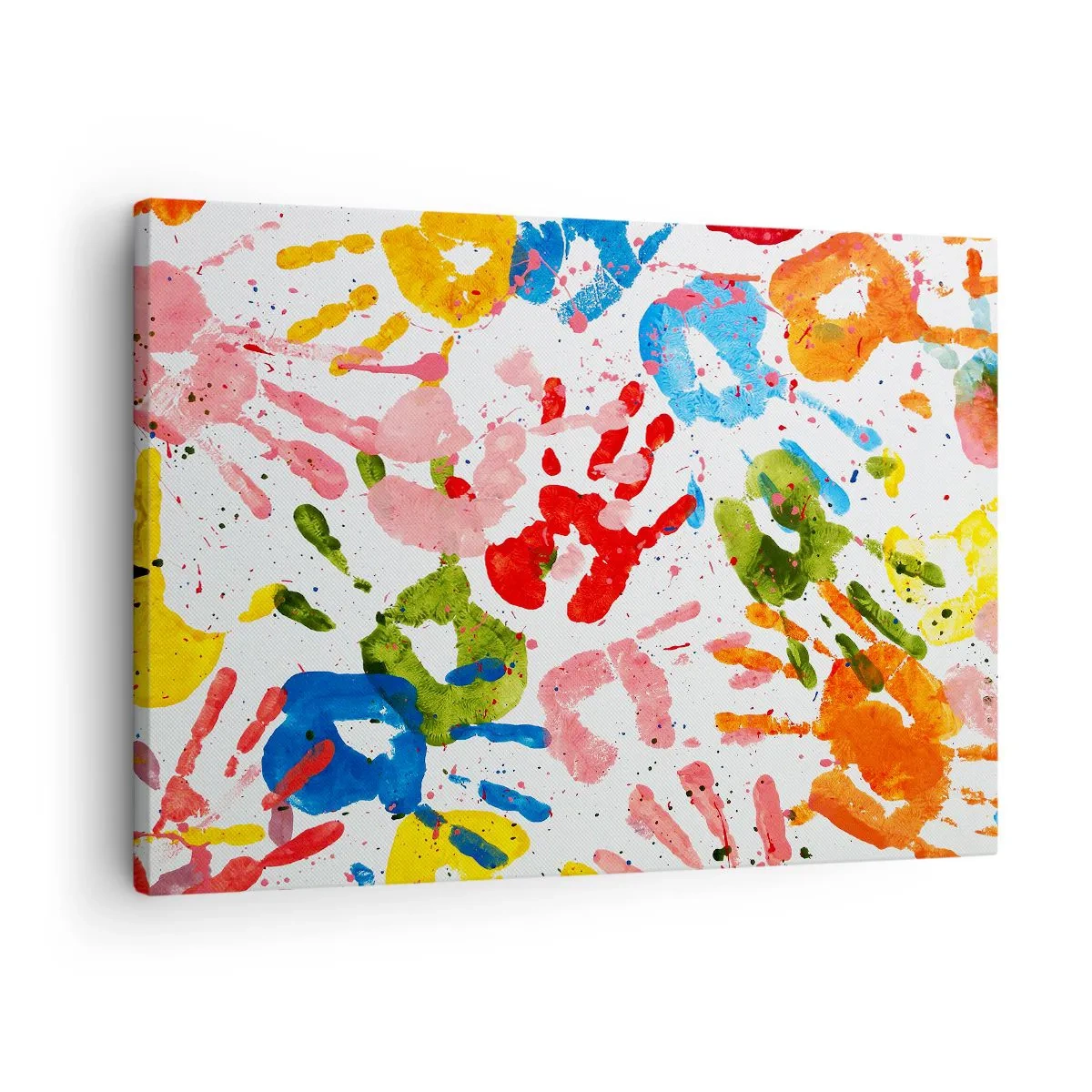 Schilderen op canvas - Kleurrijke handafdrukken op een witte achtergrond - 70x50cm - Volg de voetstappen - Moderne wanddecoratie voor woonkamer en slaapkamer ARTTOR