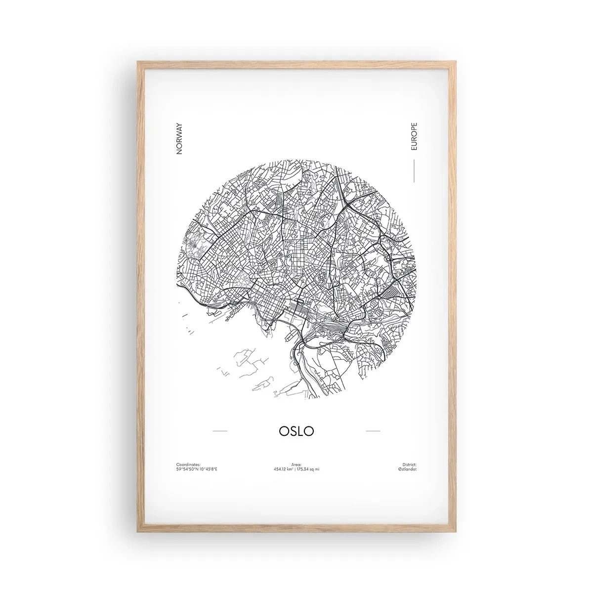 Een poster in een licht eiken lijst - Anatomie van Oslo - 61x91 cm