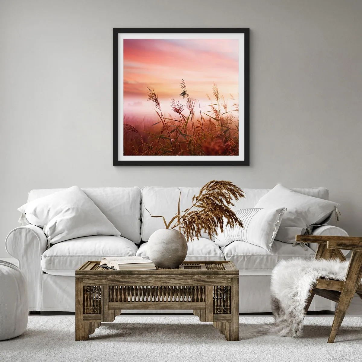 Poster in een zwarte lijst - Vliegers, paardebloemen, wind - 60x60 cm