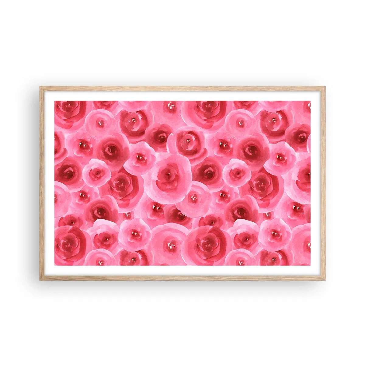Een poster in een licht eiken lijst - Rozen onder en boven - 91x61 cm