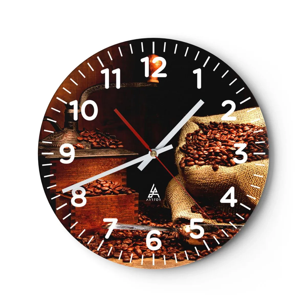 Wandklok - Klok - Stilleven met koffiebonen en een molen - 30x30 cm