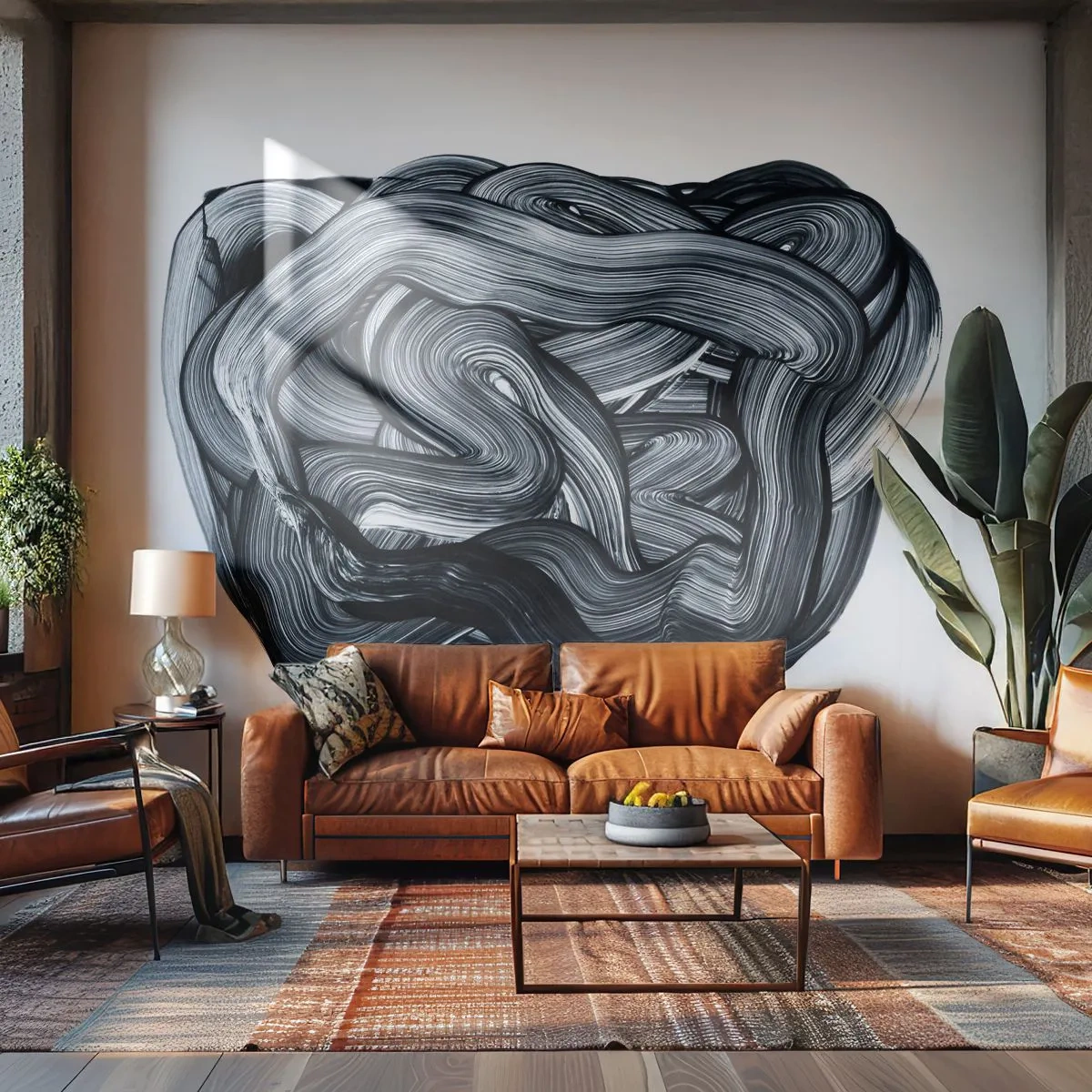 Fotobehang Premium Canvas - Het is niet zo eenvoudig - Abstractie, Grafisch, Zwart en wit - 350x256 cm