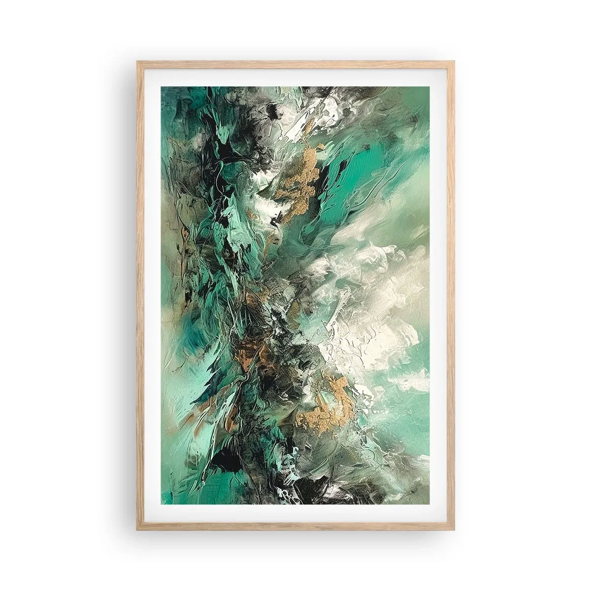 Een poster in een licht eiken lijst - Emerald en zwarte branding - 61x91 cm