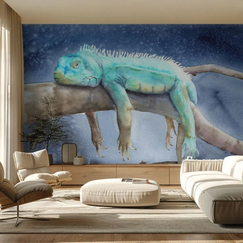 Fotobehang Premium Sand - Het is goed! - Kameleon, Dier, Luiheid - 450x315 cm