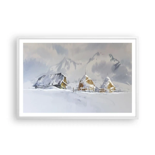 Poster in een witte lijst - In een besneeuwde vallei - 91x61 cm