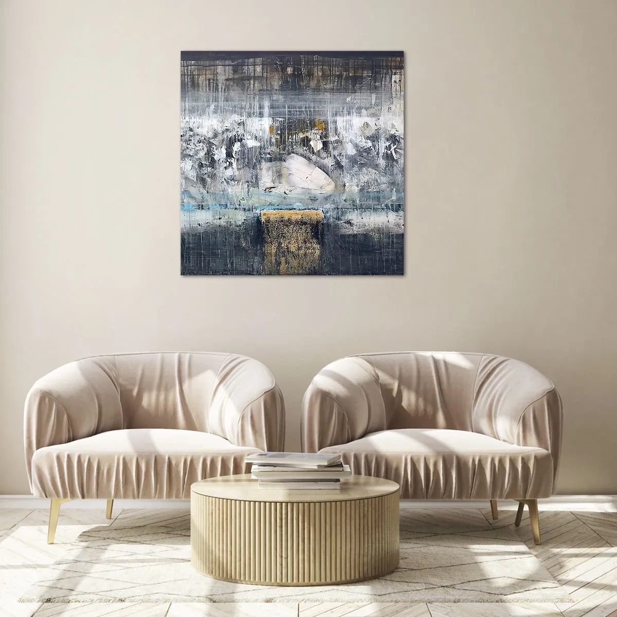 Schilderen op glas - Als op ijs, als zo moeizaam - 50x50 cm