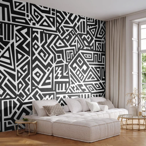 Fotobehang Premium Sand - Pre-Columbiaanse compositie - Abstractie, Deel, Zwart en wit - 300x210 cm