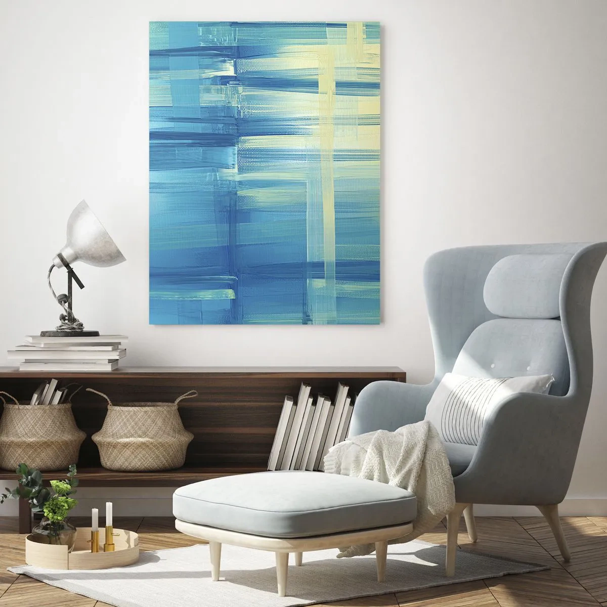 Schilderen op glas - Compositie in turkoois - 70x100 cm