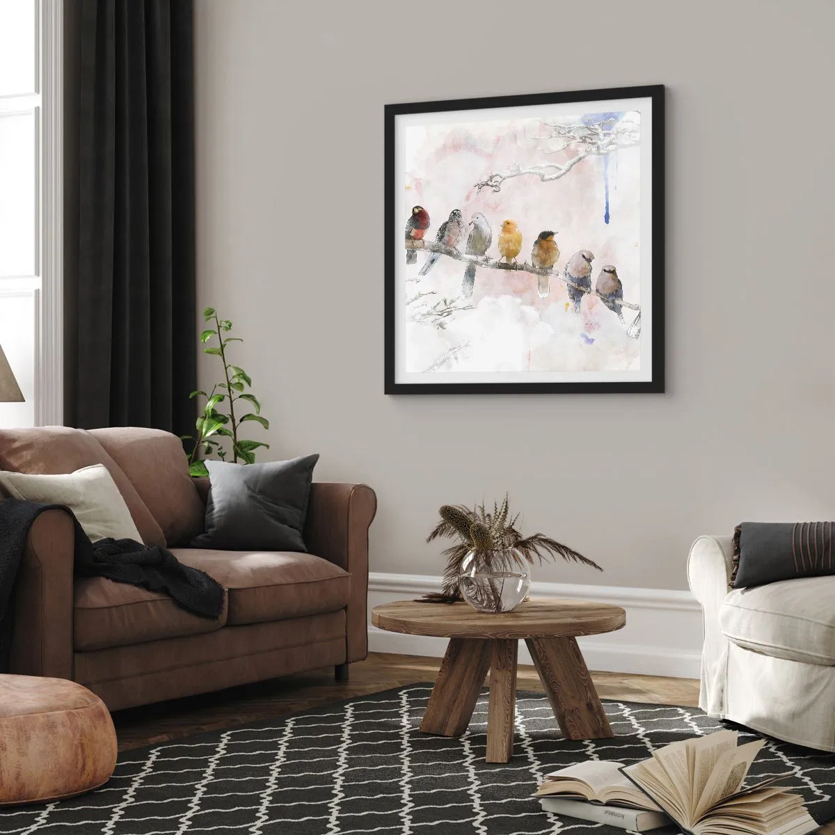 Poster in een zwarte lijst - Gevleugelde ontmoeting - 60x60 cm