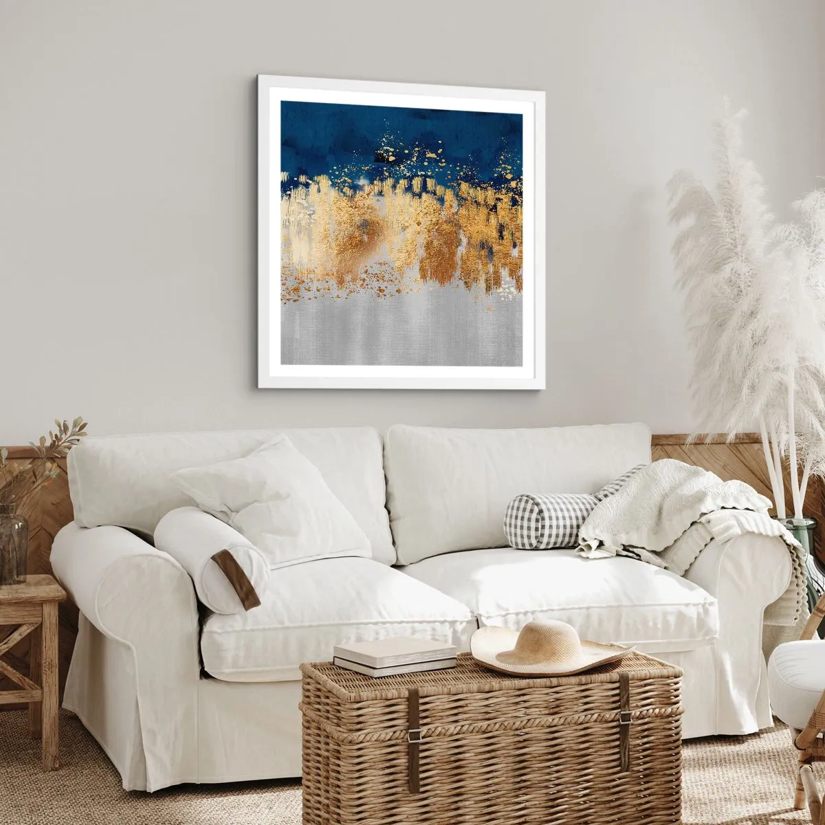Poster in een witte lijst - Een moderne compositie met sprankeling - 60x60 cm