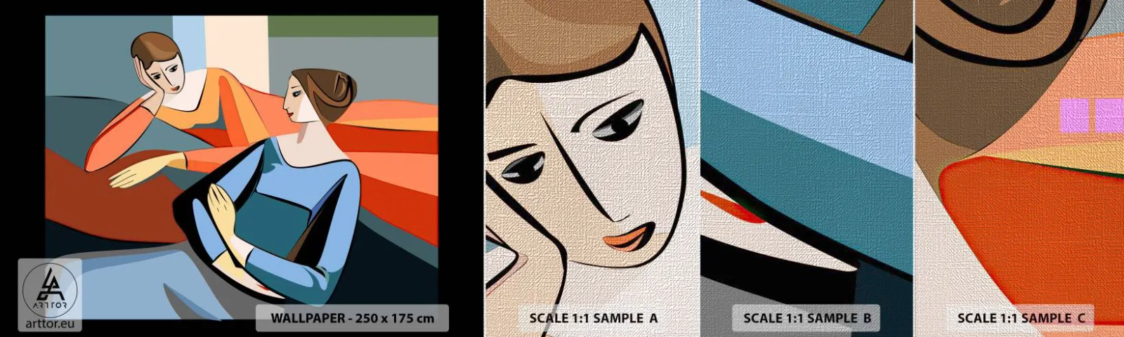 Fotobehang Monster Premium Canvas - Een moment van vertrouwen - Kubisme, Portret, Vrouwen - 100x30 cm