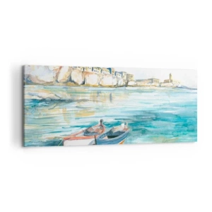 Schilderen op canvas - Azuurblauw landschap - 100x40 cm