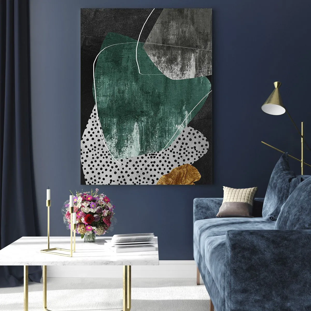 Schilderen op glas - Kleurrijke abstractie met bladgoud - 80x120 cm