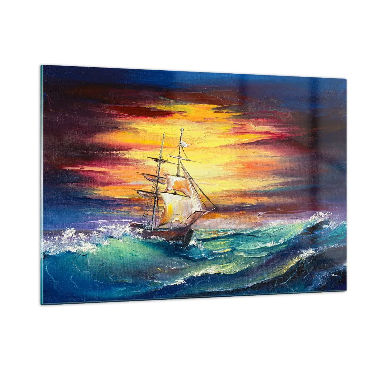 Schilderen op glas - Dapper onder de golven - 120x80 cm