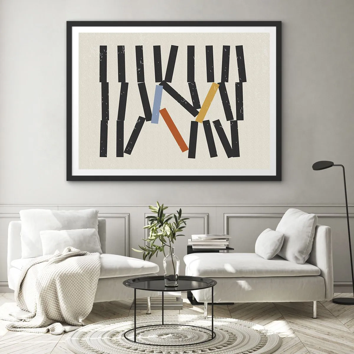 Poster in een zwarte lijst - Domino – compositie - 70x50 cm