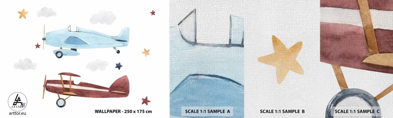 Fotobehang Monster Premium Canvas - Meneer Piloot, we wachten! - Vliegtuigen, Retro, Kinderen - 100x30 cm