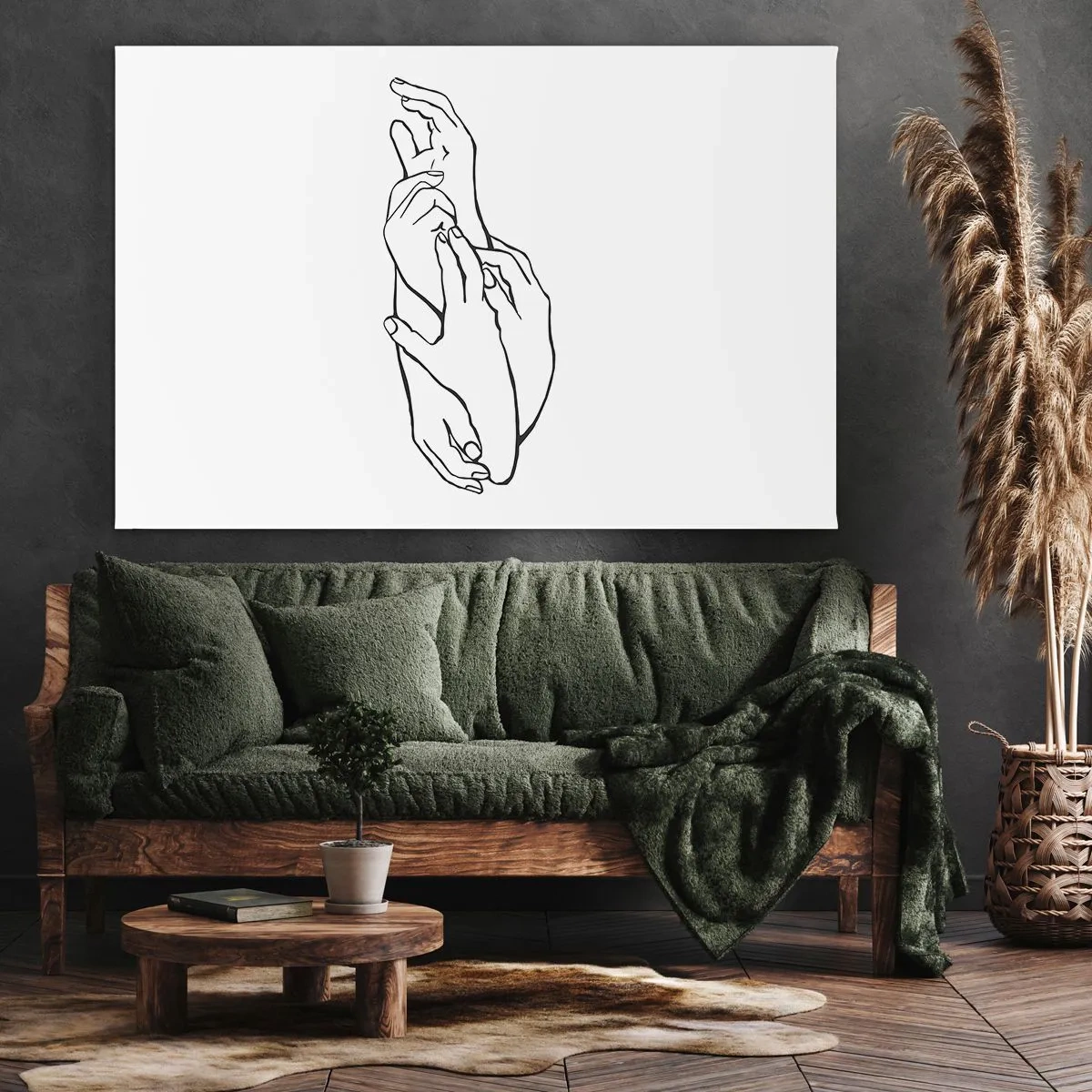 Schilderen op canvas - Een minimalistische schets van gevouwen handen, een gebaar van teerheid. - 70x50cm - Goede aanraking - Moderne wanddecoratie voor woonkamer en slaapkamer ARTTOR
