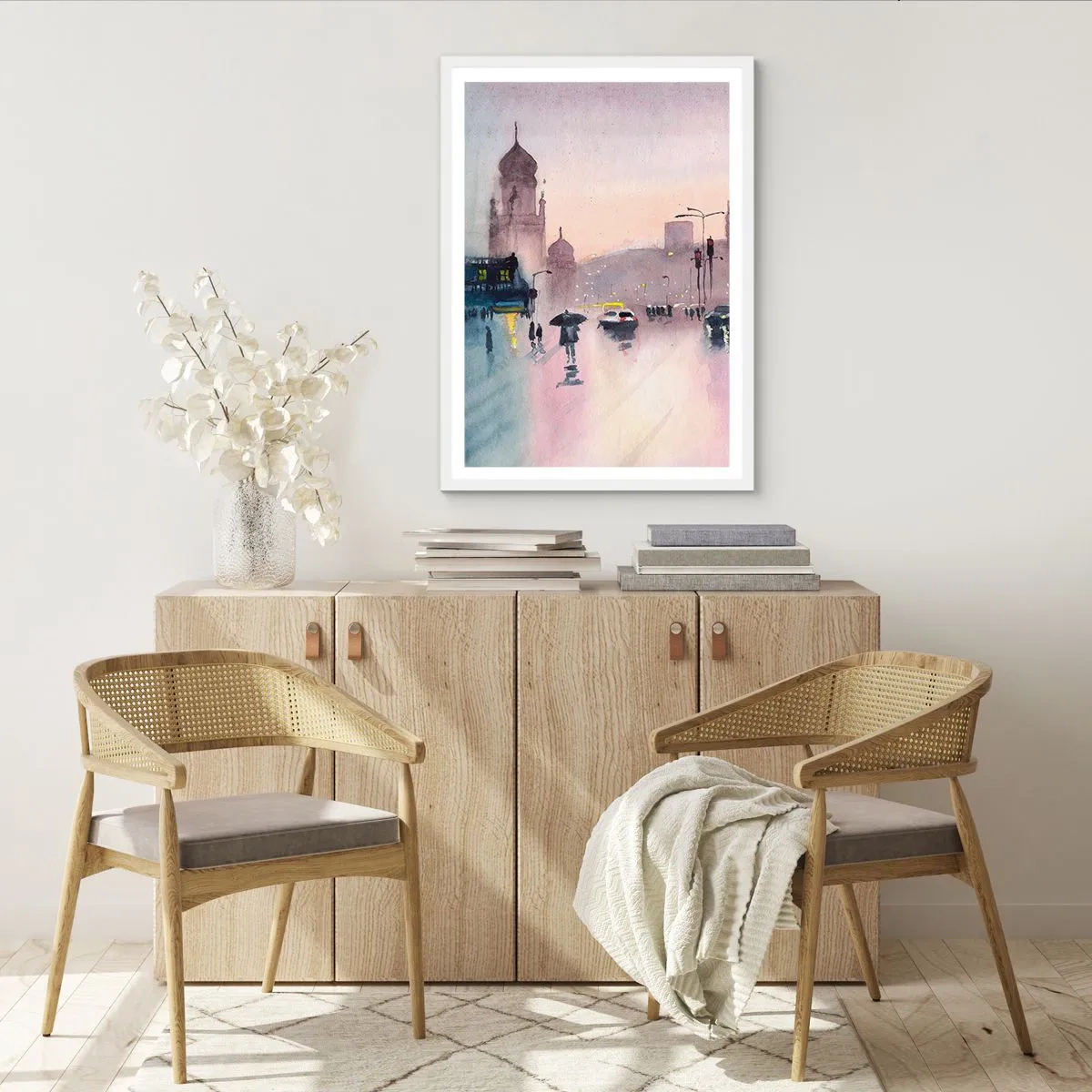 Poster in een witte lijst - In de regenachtige nevel - 70x100 cm