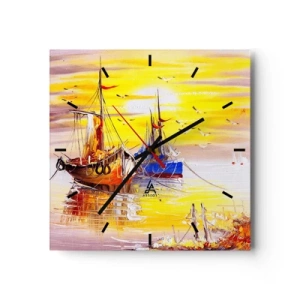 Wandklok - Klok - Een welverdiende rust in de haven - 30x30 cm