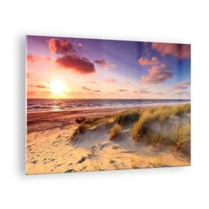 Schilderen op glas - Strand met duinen bij zonsondergang - 70x50cm - De lucht ruikt al in de zomer - Moderne wanddecoratie voor woonkamer en slaapkamer ARTTOR