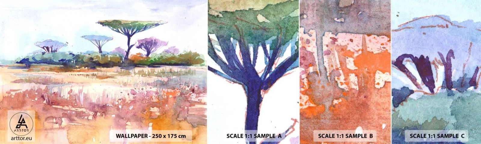 Fotobehang Monster Zelfklevend Deluxe Sticker - Savanne kleuren - Landschap, Savanne, Afrika - 100x30 cm