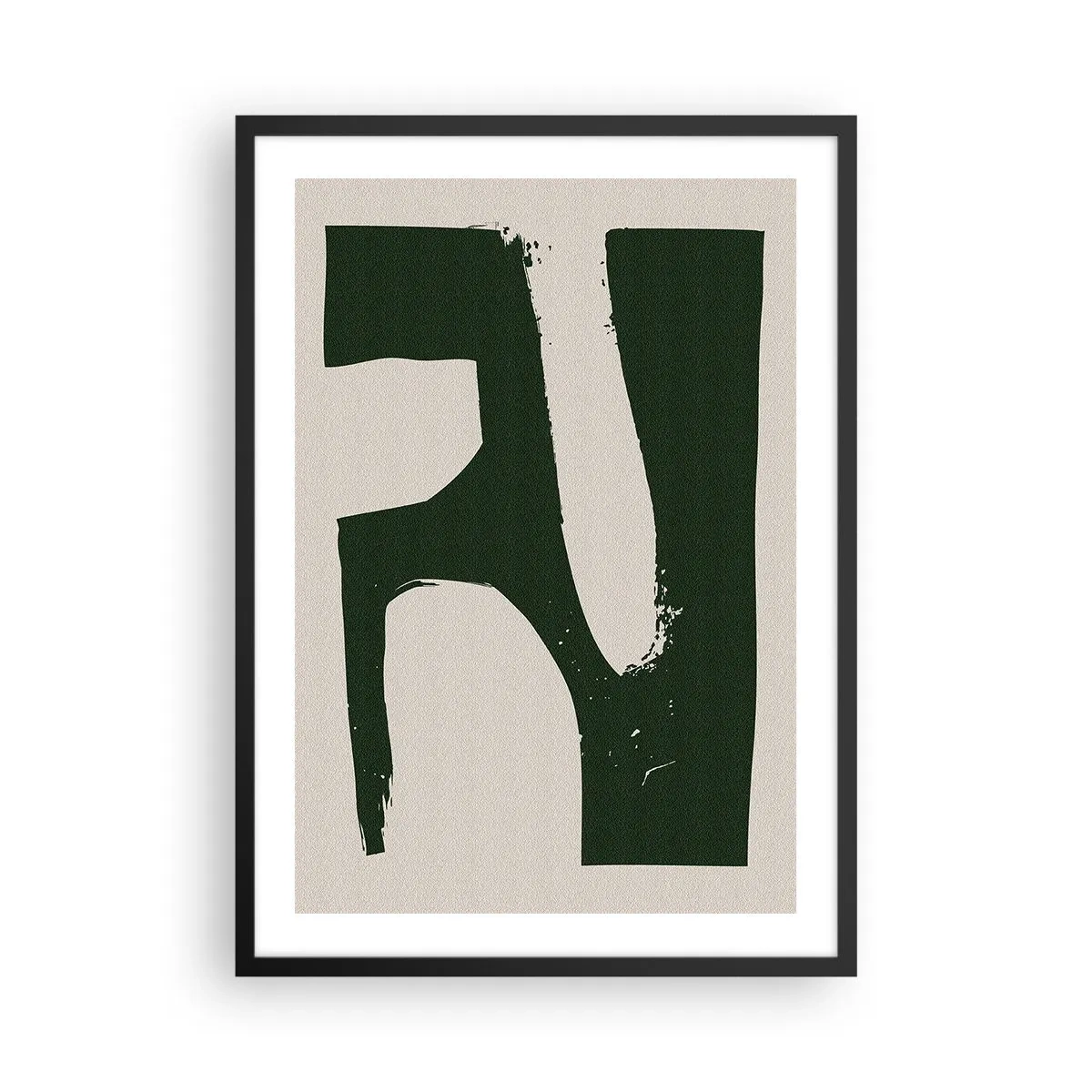 Poster in een zwarte lijst - Minimalistische abstractie in groen en beige - 50x70cm - Baaien van wit - Moderne wanddecoratie voor woonkamer en slaapkamer ARTTOR