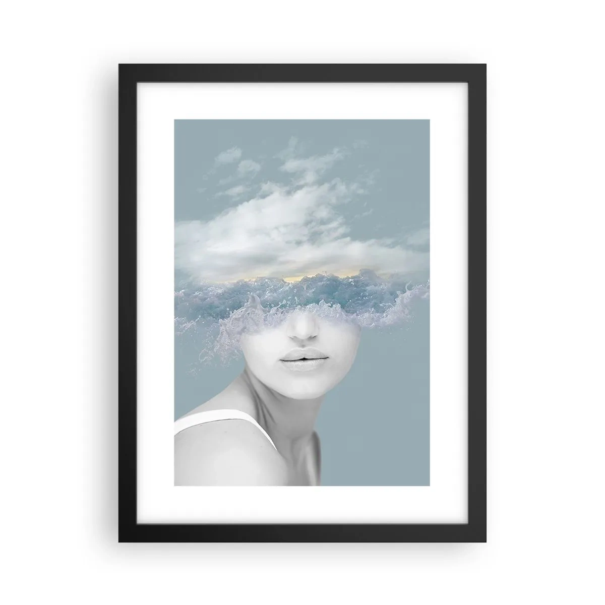 Poster in een zwarte lijst - Met hoofd in de wolken - 30x40 cm