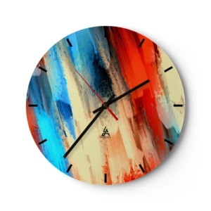 Wandklok - Klok - Abstracte penseelstreken in warme en koele tinten - 30x30cm - Een cascade van kleuren - Moderne wanddecoratie voor woonkamer, keuken en slaapkamer ARTTOR