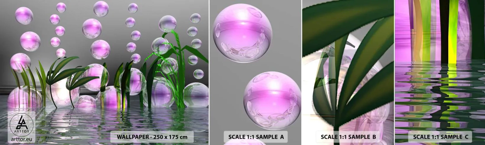 Fotobehang Staaltje Standard Eco - Een reflecterende compositie van lichtheid en leven - Abstractie, Grafisch, 3D - 100x30 cm