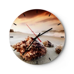 Wandklok - Klok - Schelpen op het strand in de stralen van de ondergaande zon - 30x30cm - Outcasts van golven - Moderne wanddecoratie voor woonkamer, keuken en slaapkamer ARTTOR