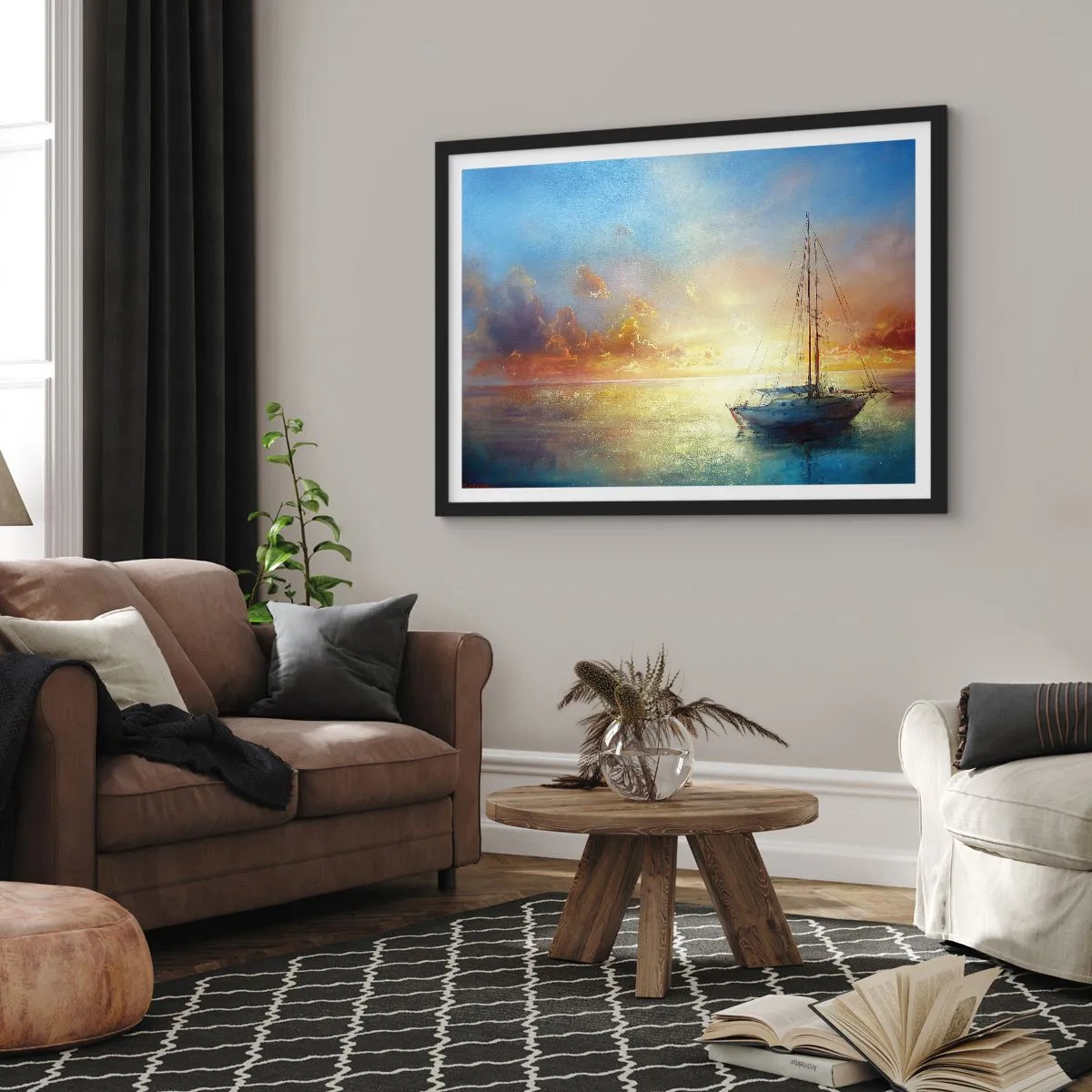 Poster in een zwarte lijst - In een gouden baai - 70x50 cm