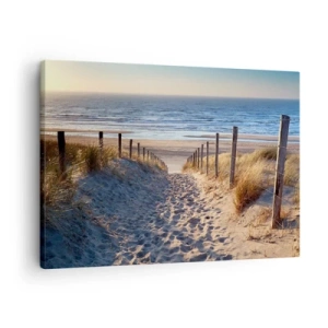 Schilderen op canvas - Pad door de duinen naar het strand - 70x50cm - Het geluid van de zee, het zingen van vogels, een wild strand tussen het gras... - Moderne wanddecoratie voor woonkamer en slaapkamer ARTTOR
