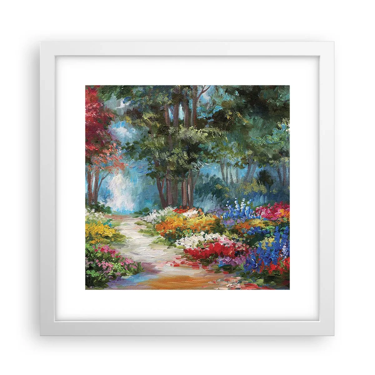 Poster in een witte lijst - Bostuin, bloemenbos - 30x30 cm