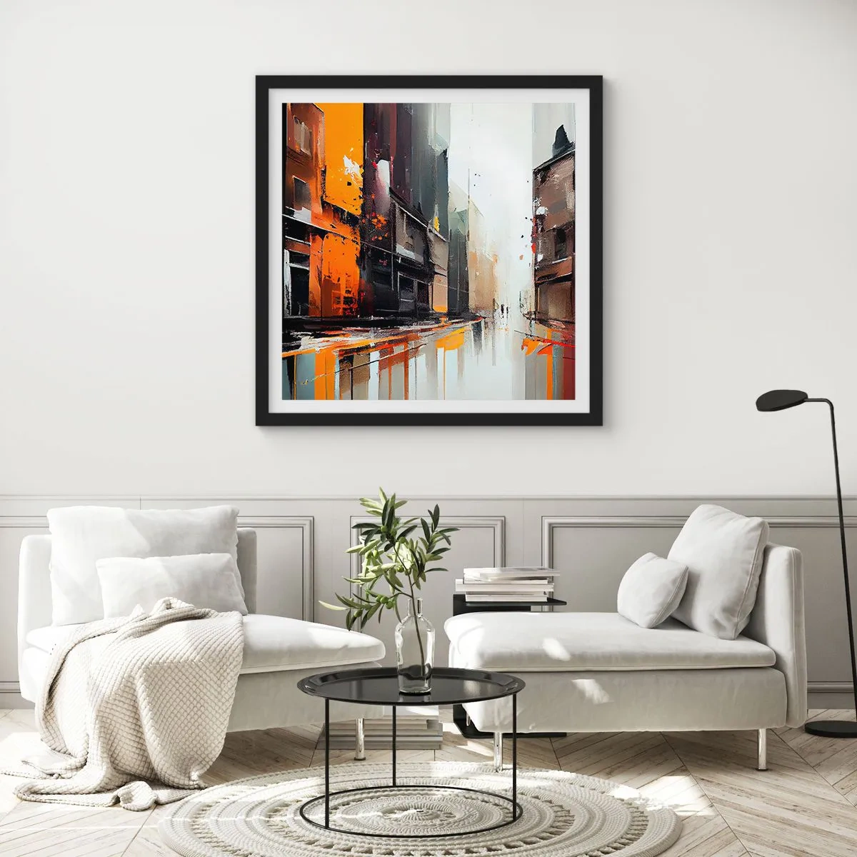 Poster in een zwarte lijst - Regenachtige dag - 40x40 cm